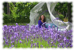 lynda on bed in lavender field